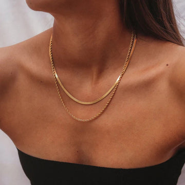Gold Plated Flat Snake Chain Layer Necklace - SunsetFashionLA